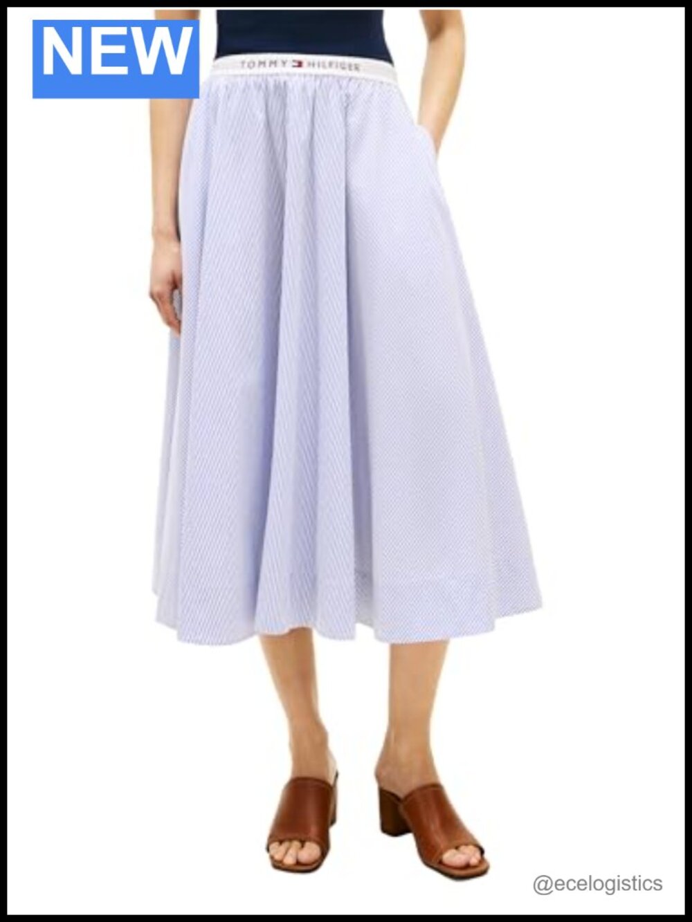 Striped Cotton Midi Skirt with Elastic Waist - Women's
